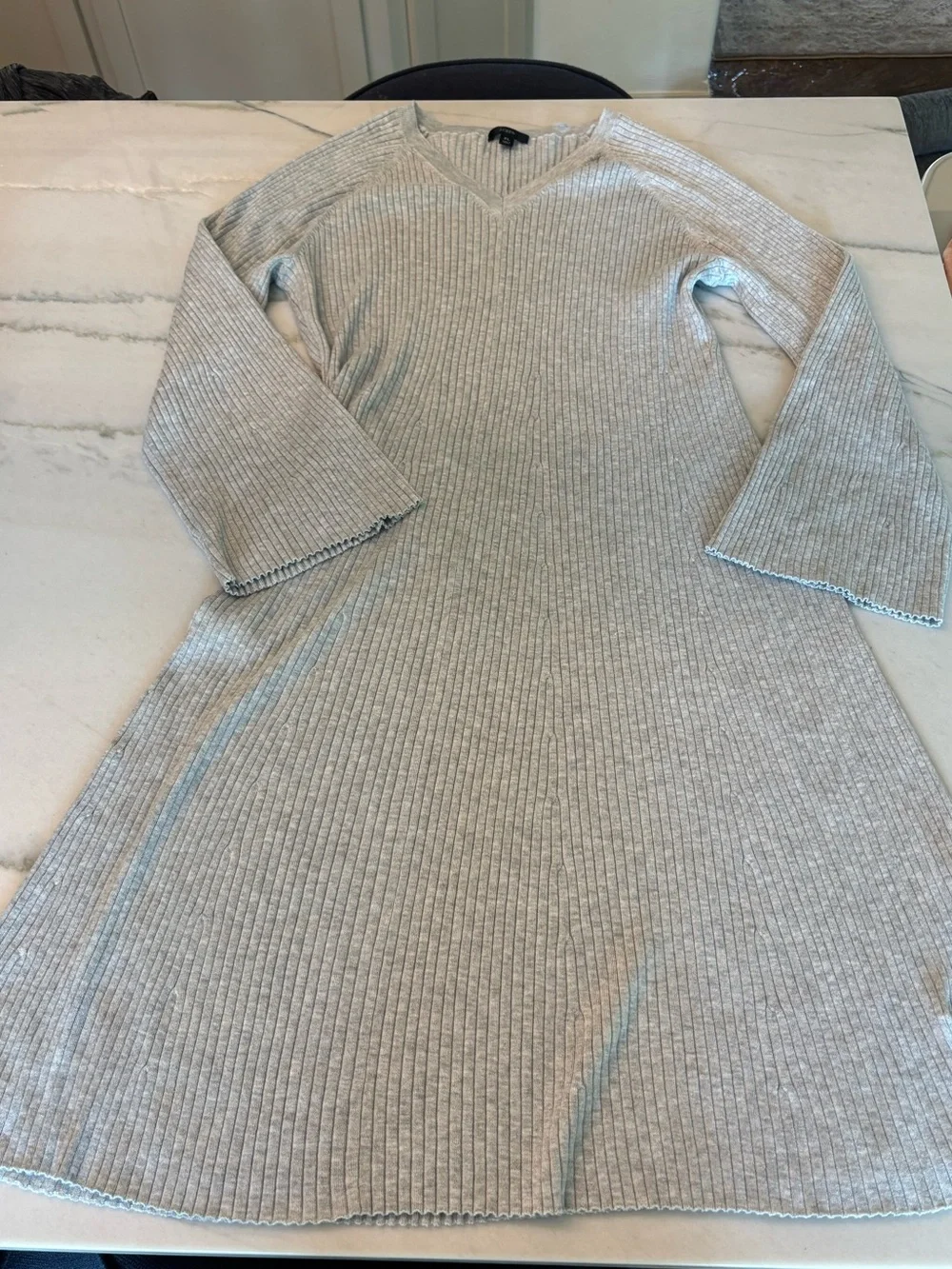 J.Crew Chunky Ribbed Knit Sweater Midi Dress Grey Flare Sleeve Fall Classic XL